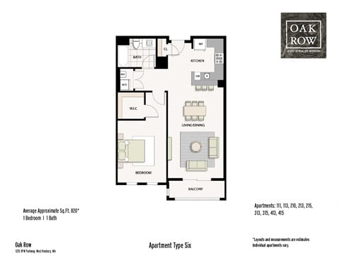 Floor plan for 1 bed, 1 bath, 812 sqft
